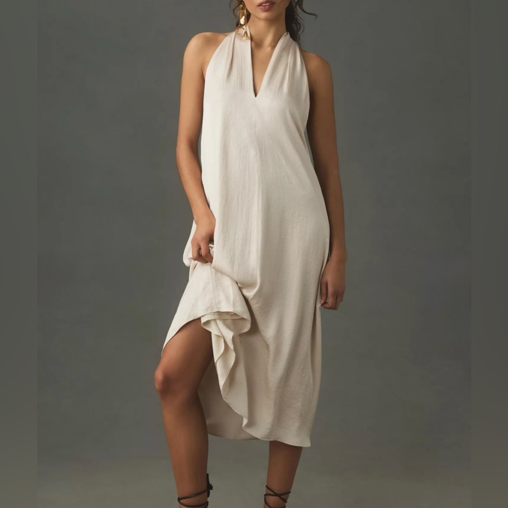 Anthropologie Halter Silky Midi Dress Size Xl Cream Wedding Bridal Shower